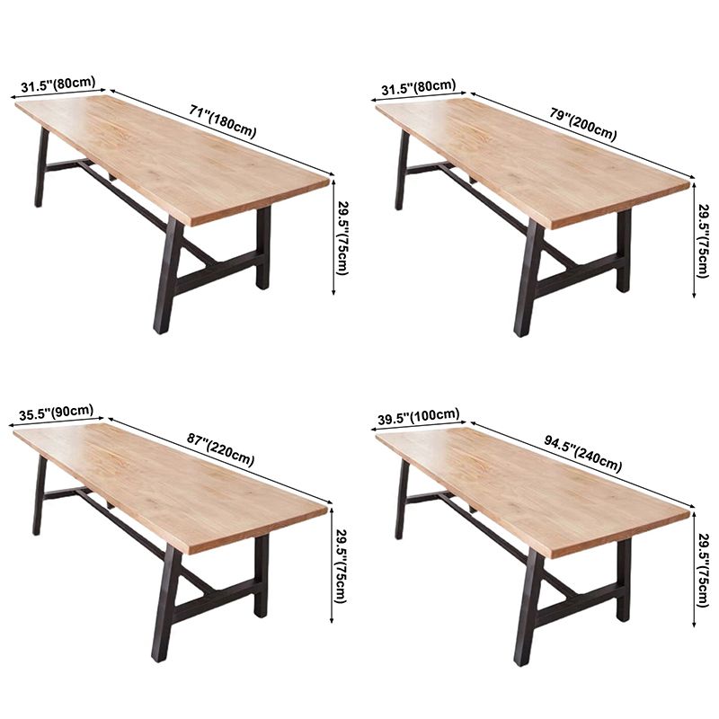Rectangle Wood Color Dining Table Solid Wood Table Industrial with Trestle Base