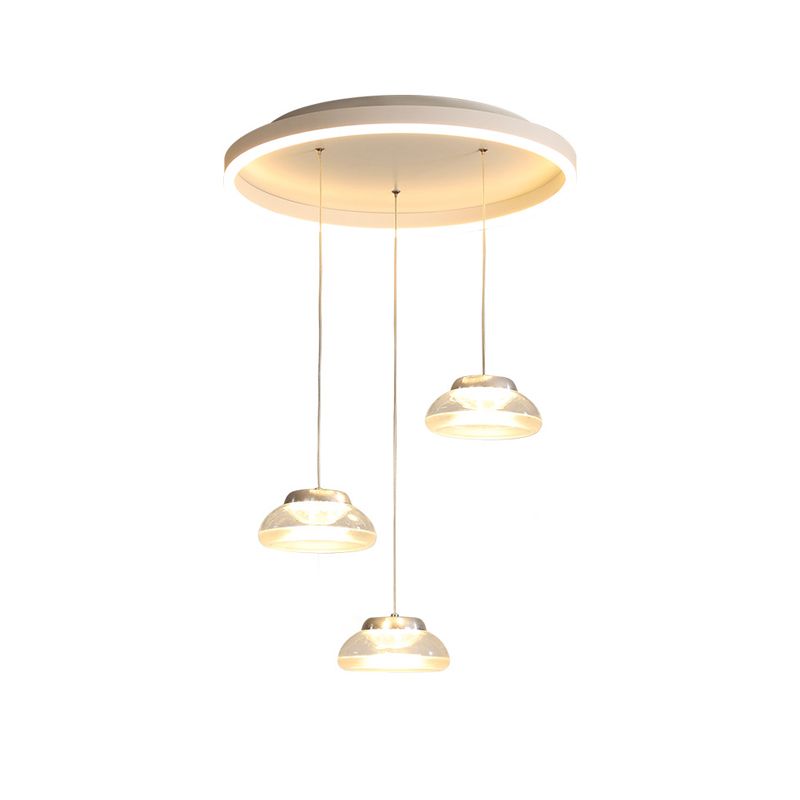 Luce a più soffitto a forma di barattolo moderno acrilico a 3 teste lampada a pendolo a LED bianco in luce bianca/calda