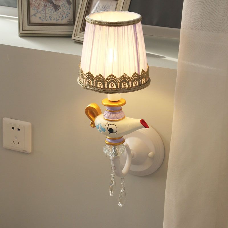 1 hoofd indoor sconce licht eigentijdse witgold wandlamp met vat stof schaduw en theepot deco