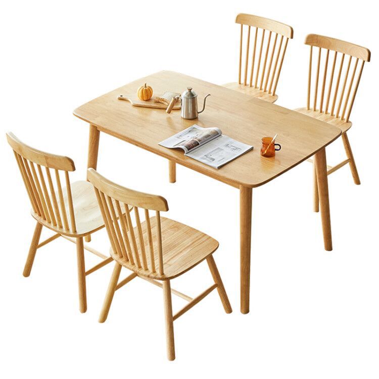 Fixed Minimalist Style Solid Wood Top Kitchen Table Set of Light Brown for Dining Room