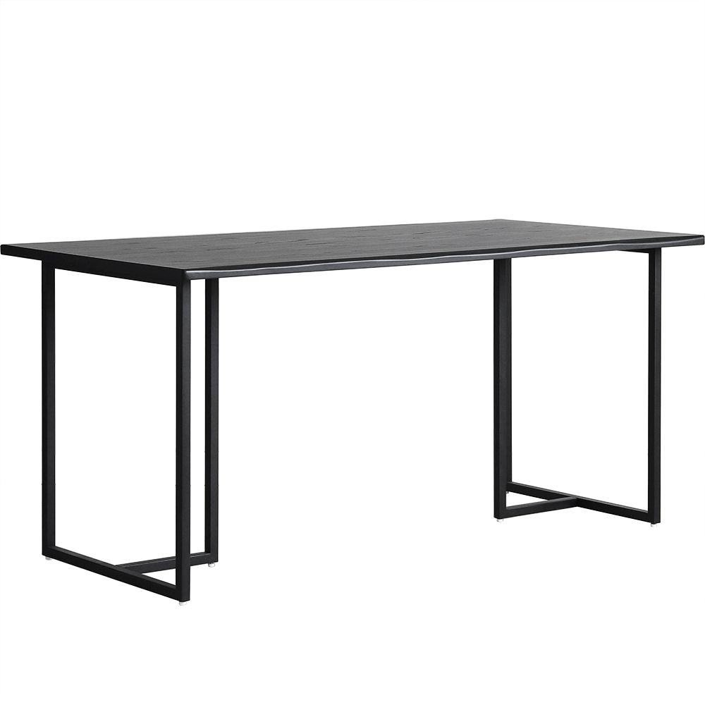Rectangle Industrial Dining Table Black Fixed Table with Pinewood Solid Wood