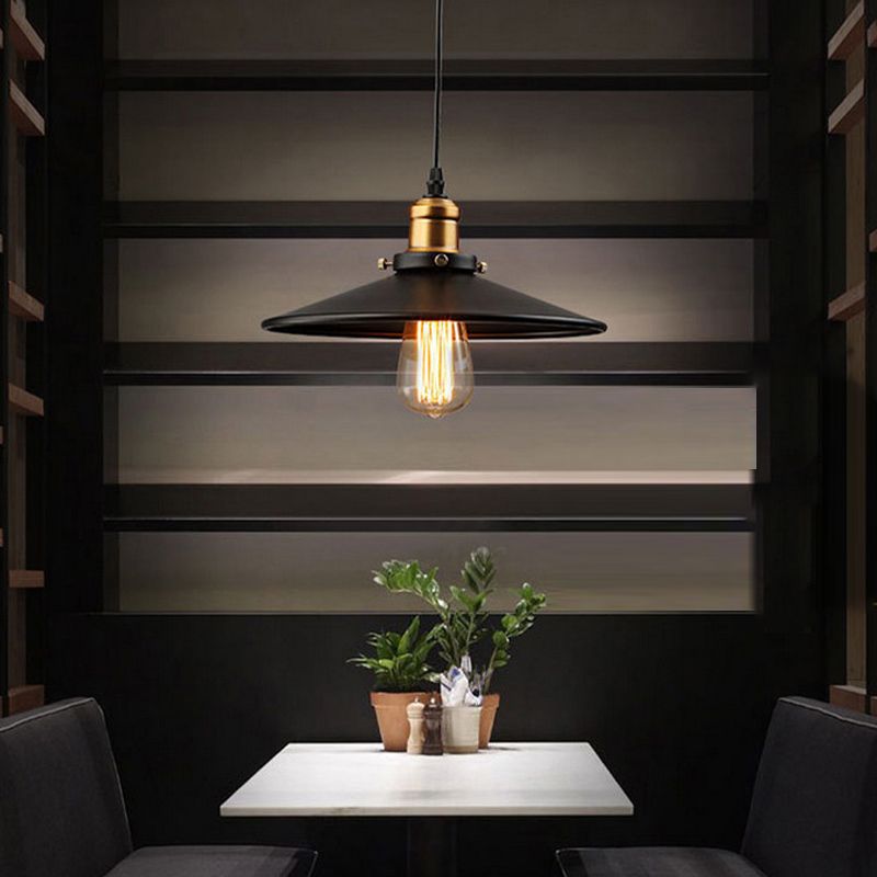 Cono nero a ciondolo singolo luce in stile retrò industriale lampada sospesa per sala da pranzo