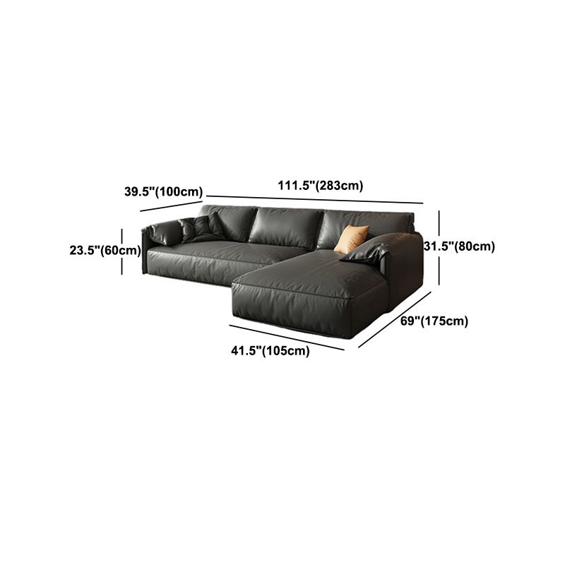 Genuine Leather Sectionals 70" Wood Stationary Sectionals in Black