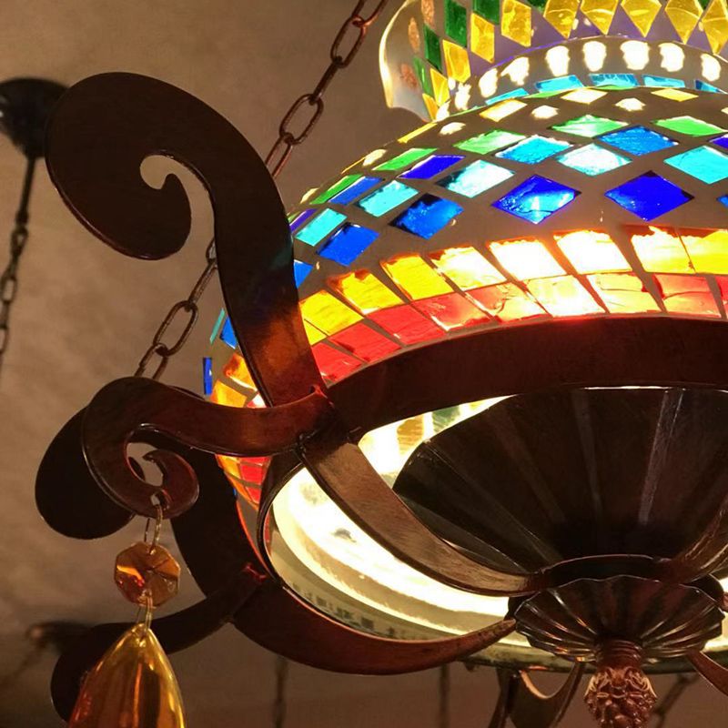 Stained Glass Weathered Copper Pendant Vase 1 Light Moroccan Style Hanging Light Kit