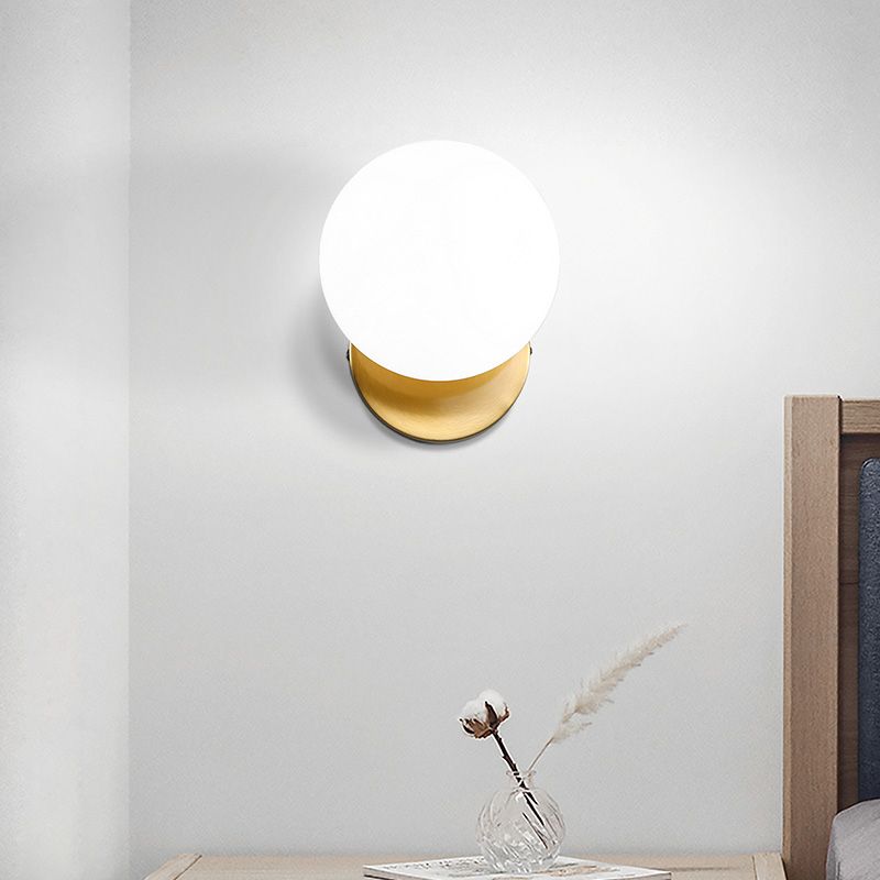 Ball Shade Glass Wall Sconce Modern Style Single Light Wall Mounted Light in Brass