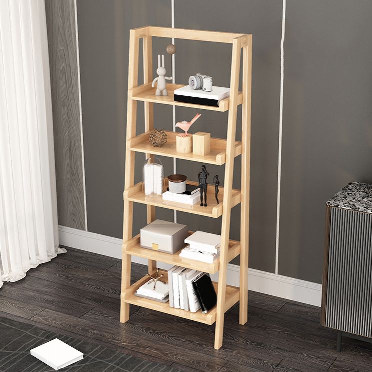 Modern Walnut Open Book Shelf Ladder Shelf Bookcase for Study Room