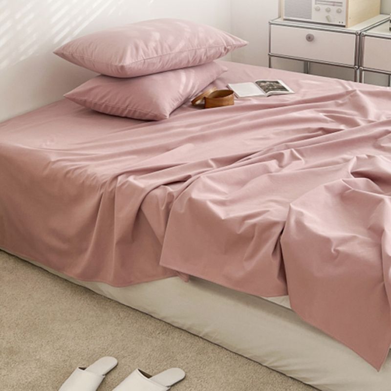 Sheet Set Cotton Solid Color Ultra Soft Breathable Wrinkle Resistant Bed Sheet Set