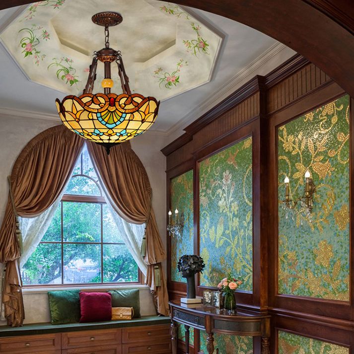 Gebrandschilderd glas omgekeerde kom hangende kroonluchter Tiffany -stijl kroonluchter lamp