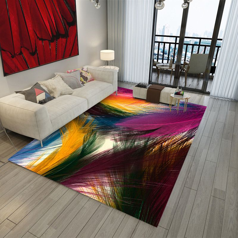 Dark Green Modern Rug Polyester 3D Feather Rug Washable Rug for Drawing Room