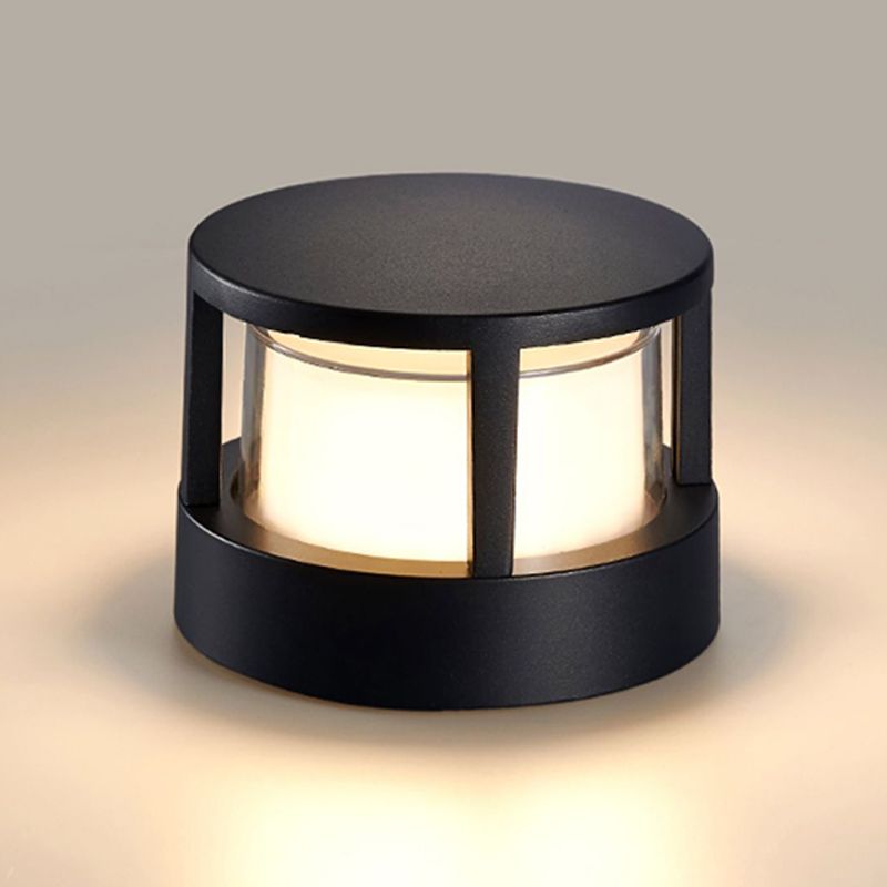 Contemporary Metal Pillar Lamp Circle Shape Outdoor Waterproof Light with Plastic Shade
