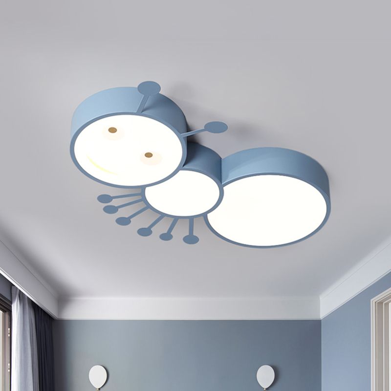 Macaroon Ant Acrylic Flush Mount LED Flush Ceiling Light Fixture in White/Pink/Blue for Child Room