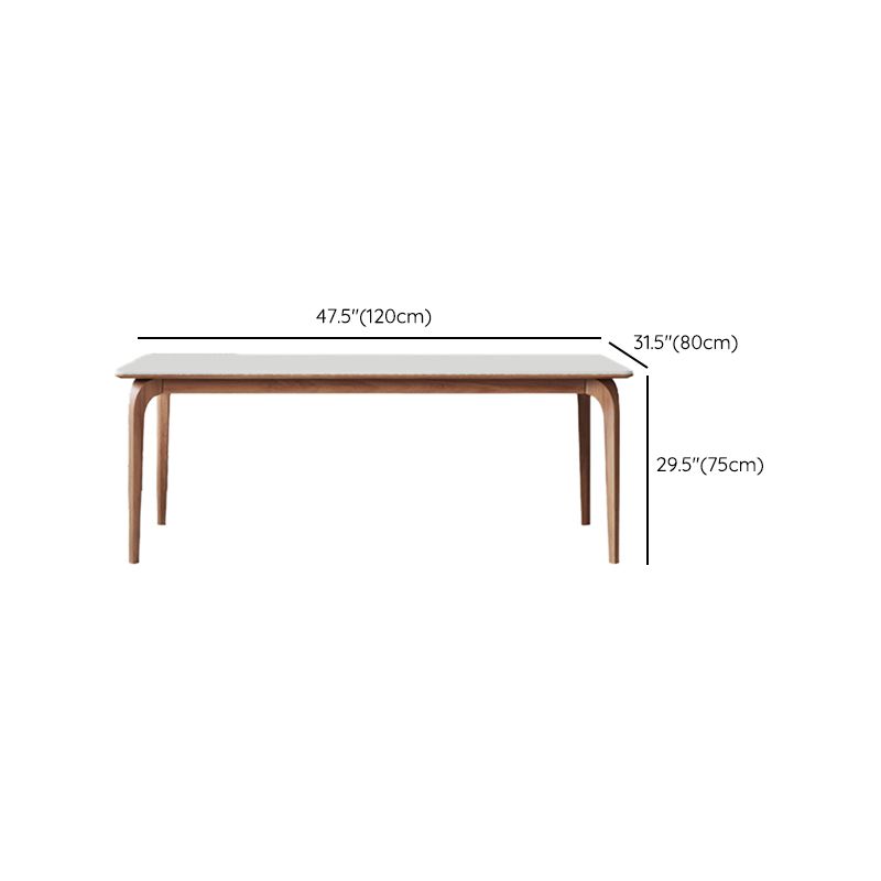 Modern Rectangular White Stone Top Dining Table with 4 Walnut Legs