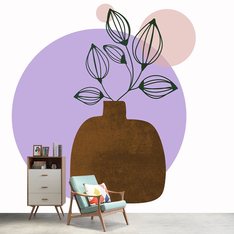 Tropical Plant Illustration Mural Mildew Resistant Wallpaper Sleeping Room Wall Mural