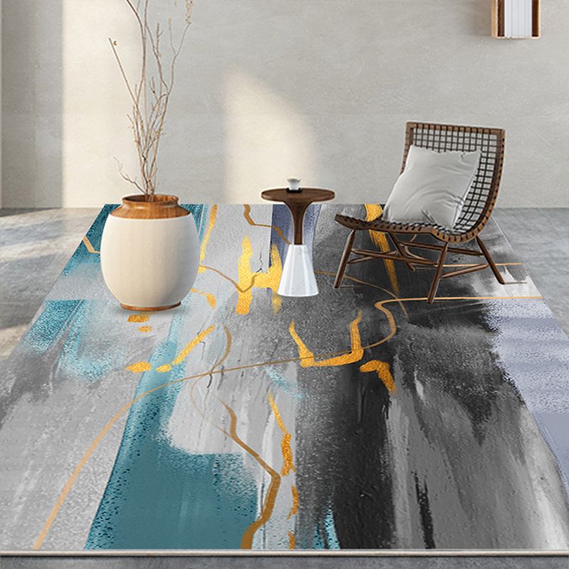 Modern Rug Funky Gray Tone Abstract Print Carpet Polyester Stain Resistant Area Rug for Living Room