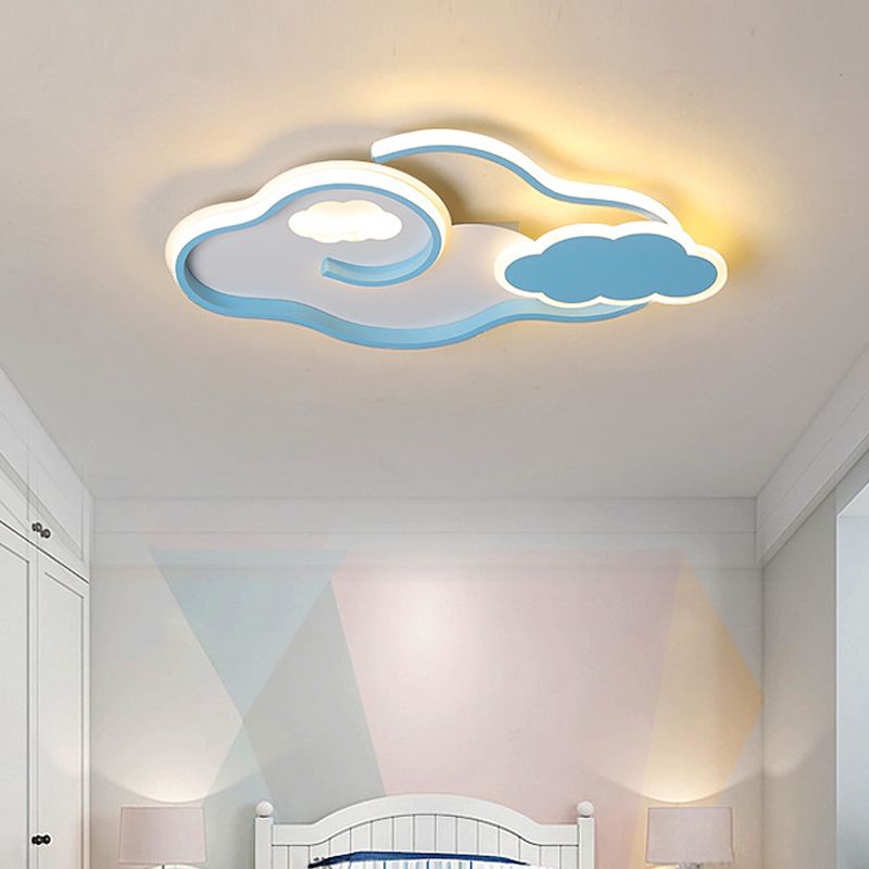 Blue Cloud Ceiling Mount Light Fixture Minimaliste LED Acrylique Flushmount for Bedroom