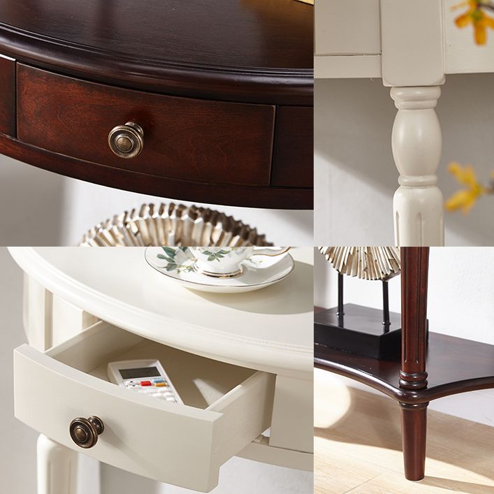 Solid Wood Half Moon Console Table 1-drawer End Table for Hall