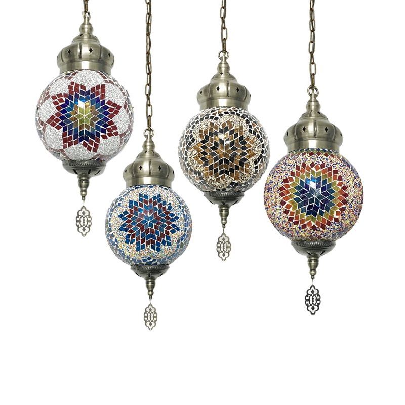 1/4 Bulbs Sphere Ceiling Light Tradition Red/Blue/Gold Glass Suspended Lighting Fixture for Restaurant