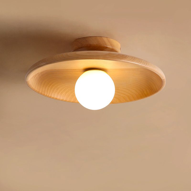Lámpara de techo interior de madera con montaje empotrado, globo creativo moderno, con pantalla de cristal