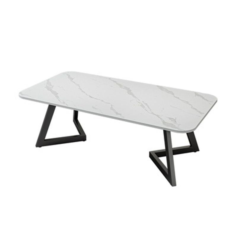 Geometric Stone Top Coffee Table in White of 17.7"/19.7" High