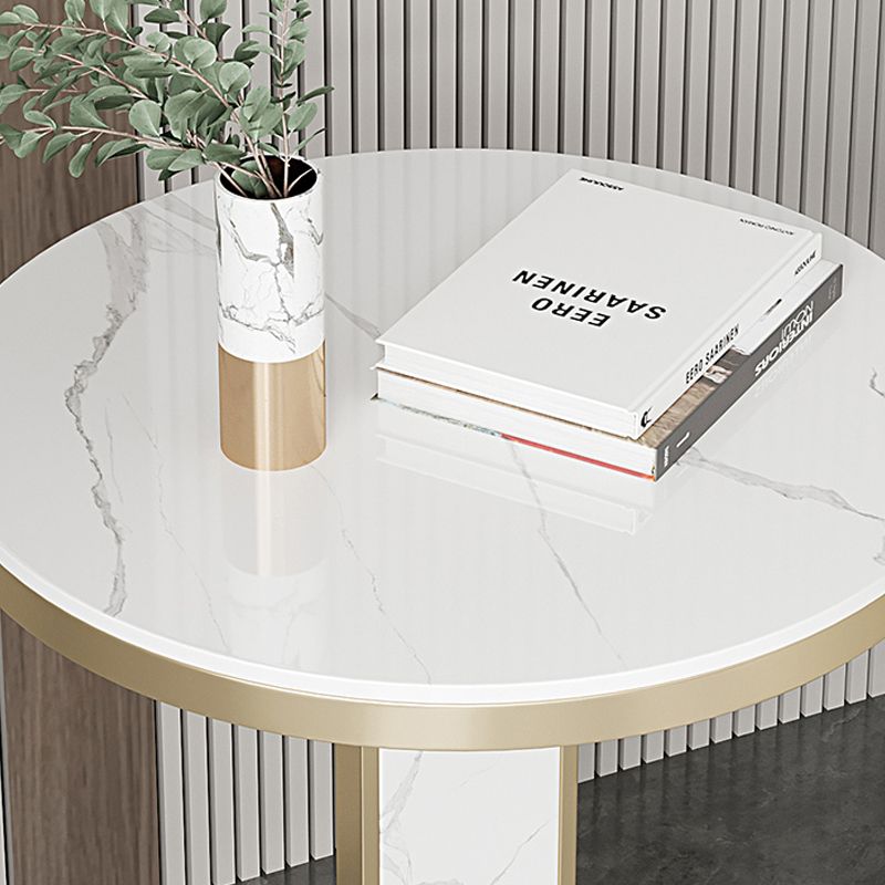 Glam Metal Side Table with  Round Stone Top Accent Side Table