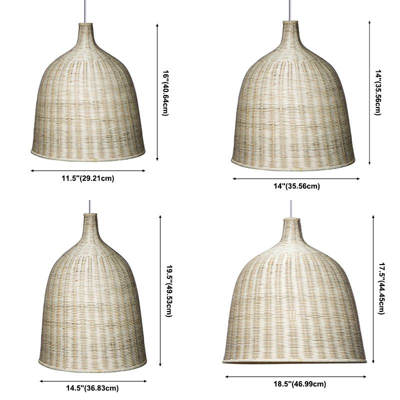Chinese Bell Pendant Lighting Fixtures Rattan Hanging Light with Hanging Cord for Restaurant