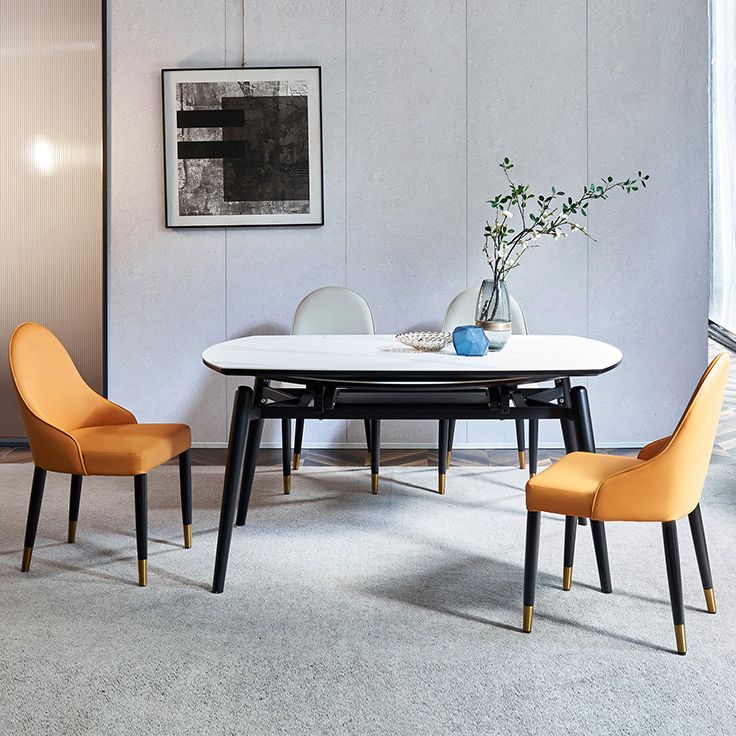 Simplicity Style Round Dining Table Stone Drop-Leaf Dinner Table with 4 Legs