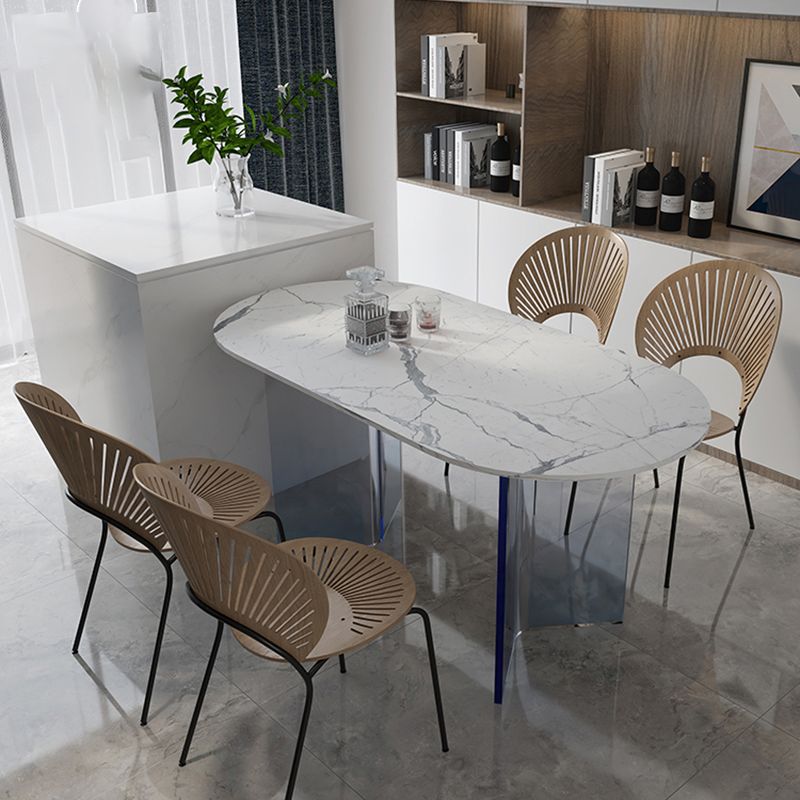White Oval Stone Dining Table Modern Acrylic Double Pedestal Dining Table