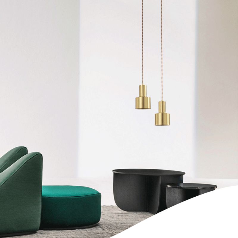 Gold Cylindroid Pendant Light in Modern Creative Style Copper Indoor Hanging Lamp