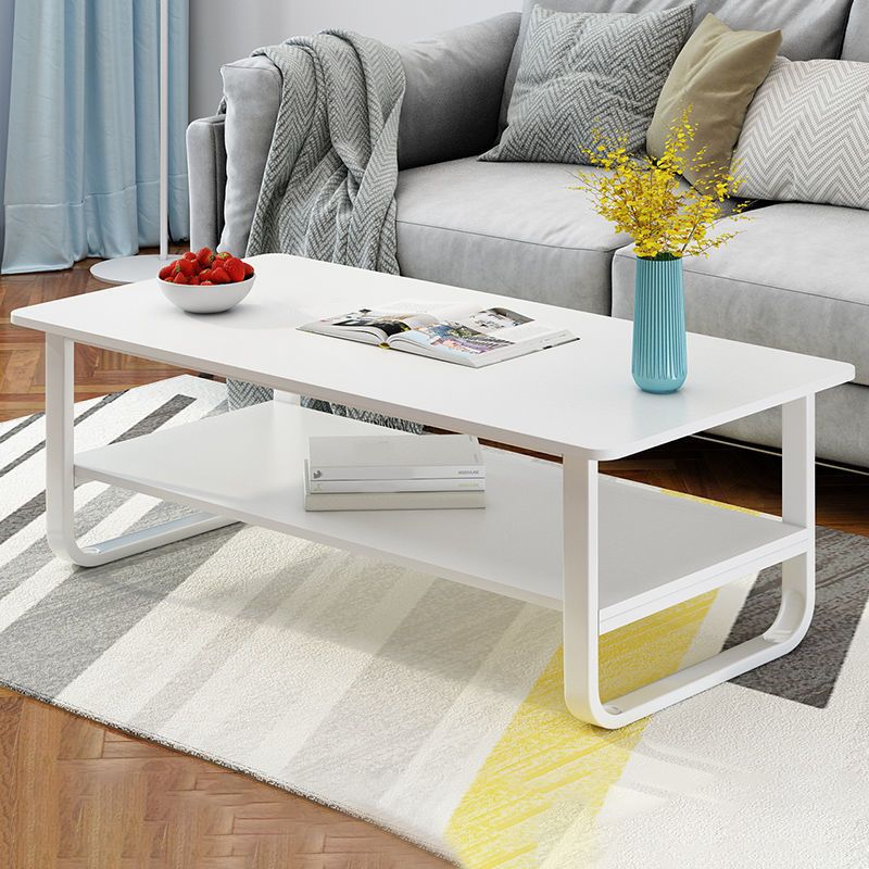 Modern Style Rectangular Wooden Table Metal Sled Base Coffee Table