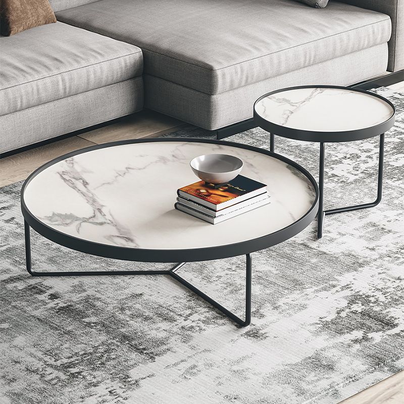 2 Piece Round Nesting Tables Modern Minimalist Slate Coffee Table