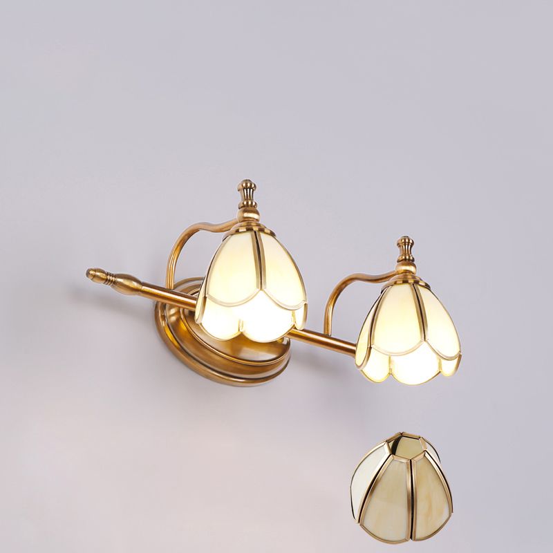 Brass Contemporary Armed Wall Mounted Light Fixture Glass Sconce Light for Bathroom