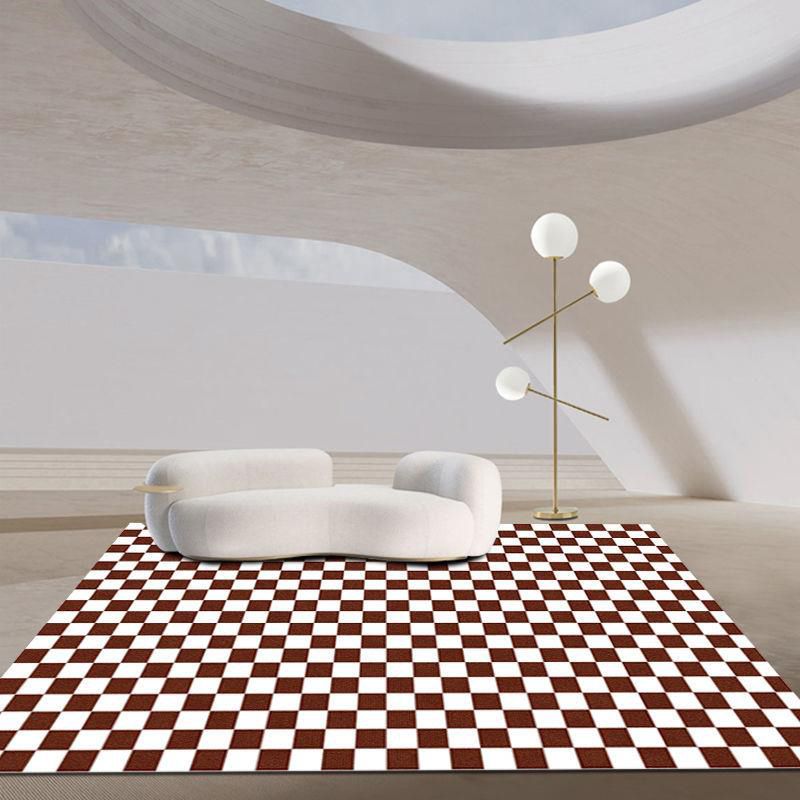Fancy Modern Rug Plaid Pattern Polyester Area Rug Non-Slip Backing Rug for Home Decor