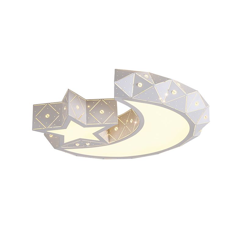 18"/23.5" Wide Stars Moon Flush Mount Light Modern Acrylic LED White Flush Ceiling Light in White/3 Color Light
