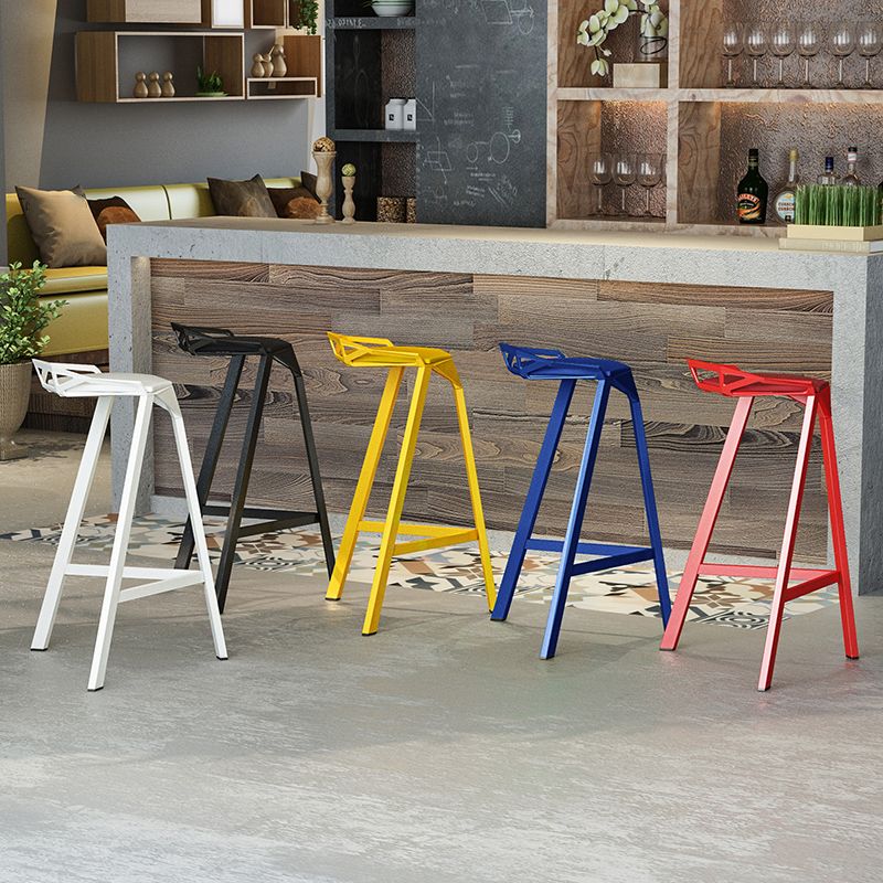 Modern Armless Backrest Counter Stool Iron Kitchen Bar Stool with Leather Cushion
