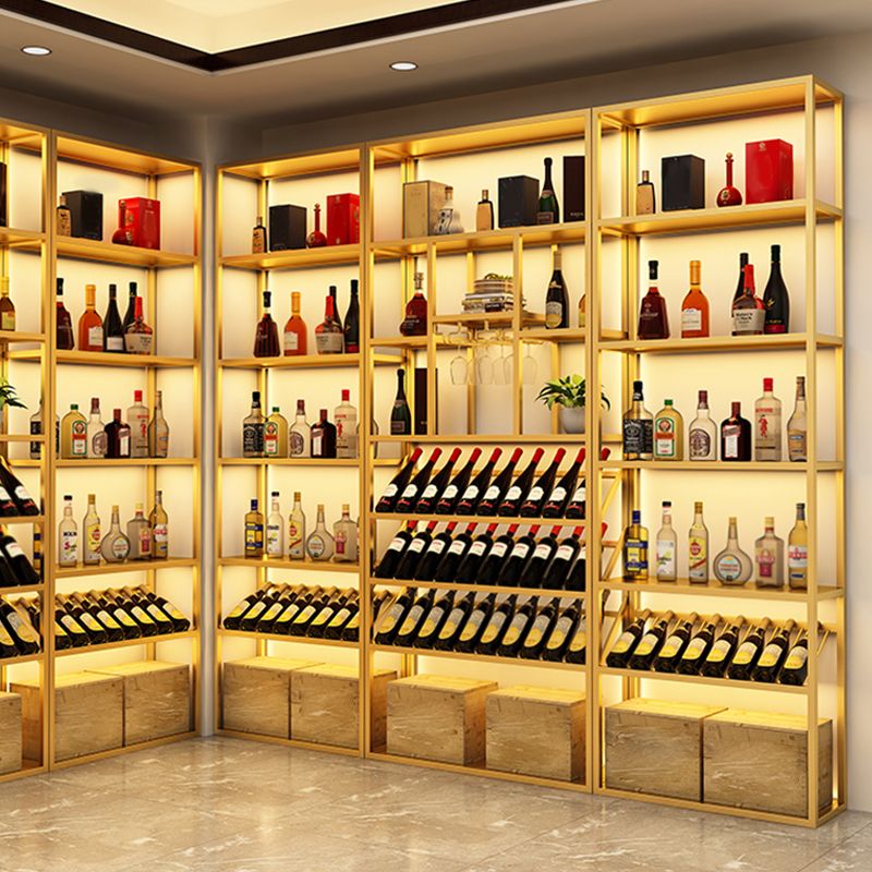 Metal Floor Wine Bottle & Glass Rack Glam Wine Rack with Shelf