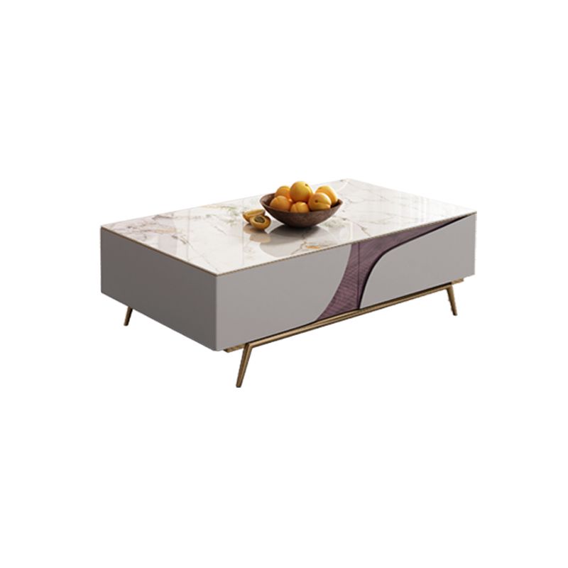 4 Legs Coffee Cocktail Table with Storage Drawers White Marble