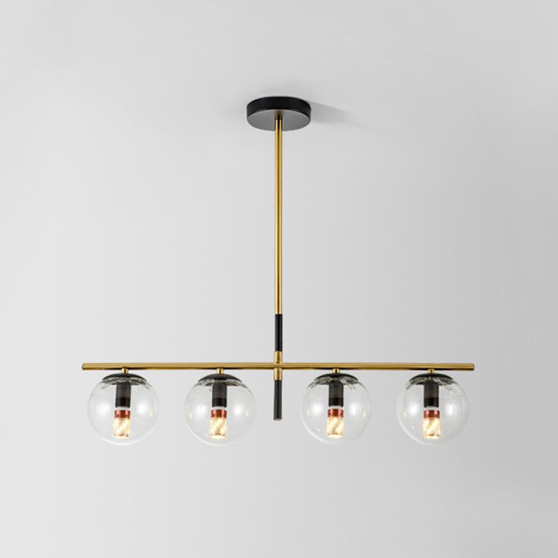 Contemporary Ball Island Lighting Clear Glass 4 Bulbs Hanging Pendant Light in Black and Gold