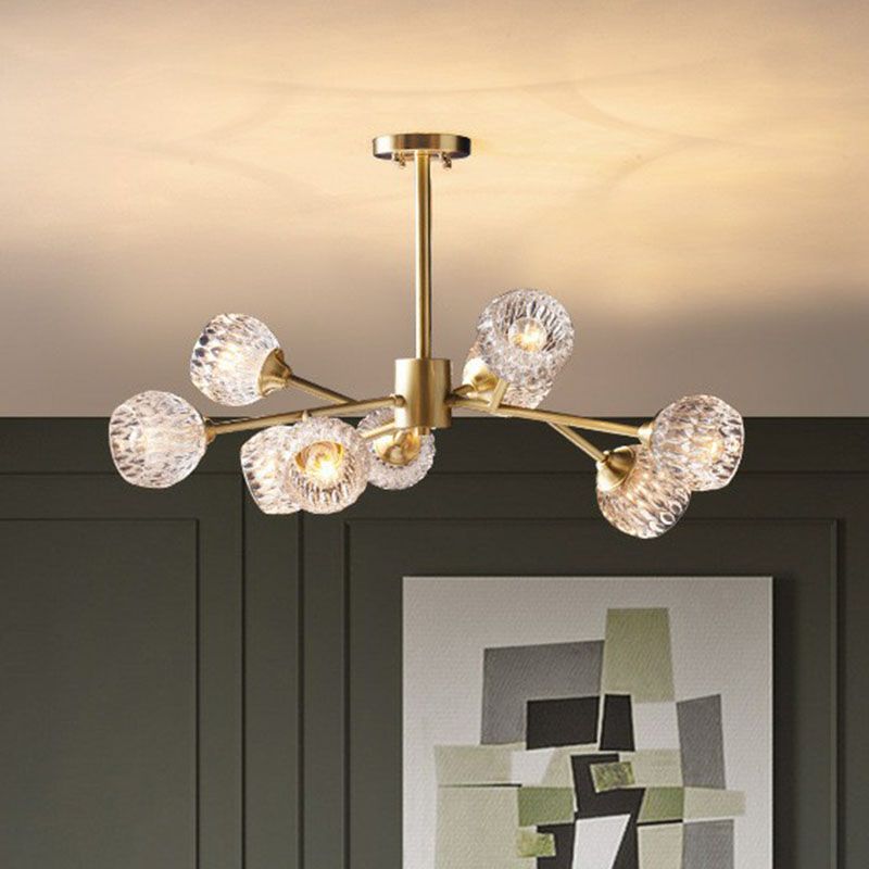 Metallic Branch Hanging Lamp Postmodern Gold Finish Chandelier with Ball Clear Crystal Shade