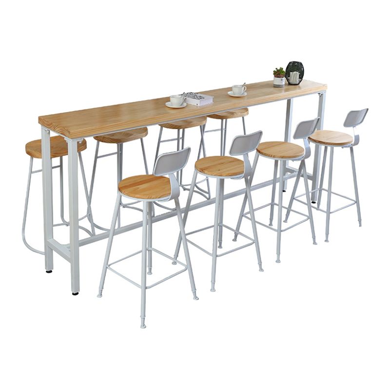 Wood Pub Table Natural Modern Footrest Trestle Pub Height Dining Table (only table)