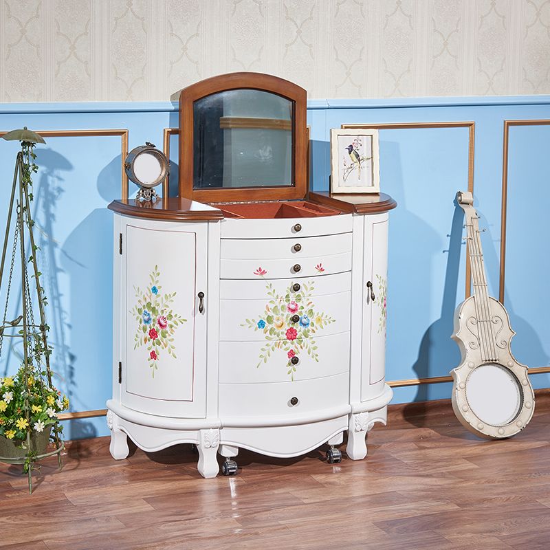 Victorian 1- Drawers Vanity Set with Stool and Mirror Dressing Table