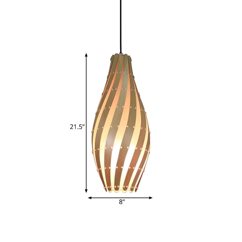 Jar Pendant Lamp Tradition Wood 1 Bulb 8"/12" Wide Beige Ceiling Hanging Light for Restaurant