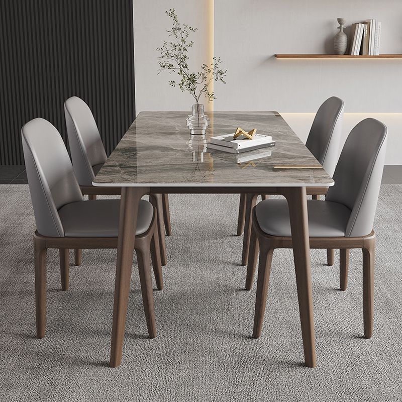 Rectangle Stone Dining Table Solid Wood 4 Legs Dining Table for Kitchen