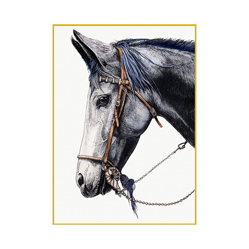 Farmhouse Steed Head Wall Art Print Brown Textured Canvas Painting for Living Room