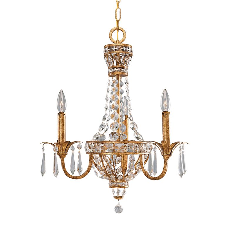 Retro Candelabra Chandelier Pendant Light 3-Head Metal Hanging Lamp Kit with Crystal Accent in Rust