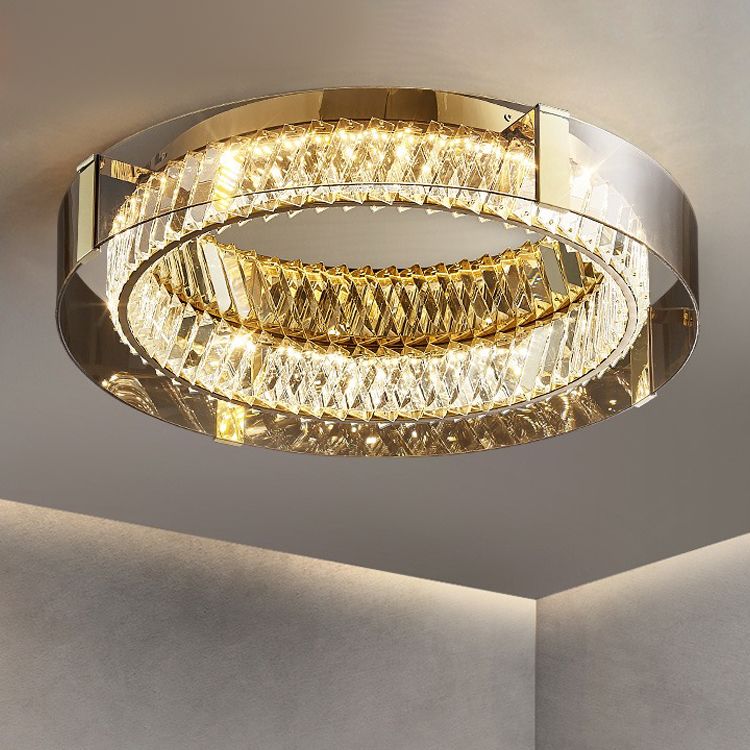 Lámpara de techo LED de acero inoxidable con soporte empotrado circular de cristal de estilo moderno y lujoso para dormitorio
