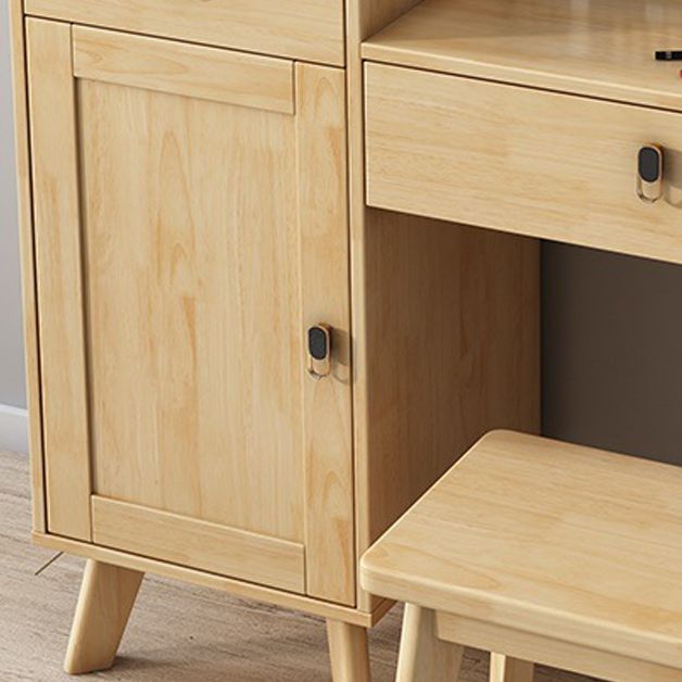 Rubberwood Vanity Set with Stool and Mirror Scandinavian Drawers Dresser