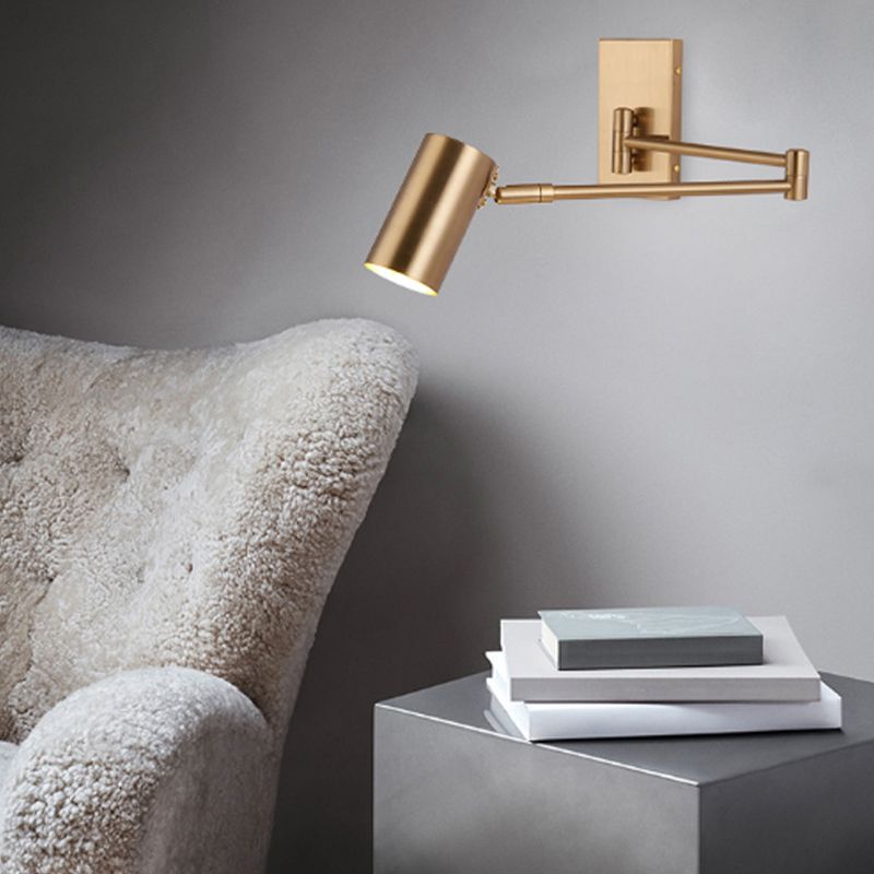 Metal Cylinder Wall Light Modern Swing Arm Wall Sconce for Living Room