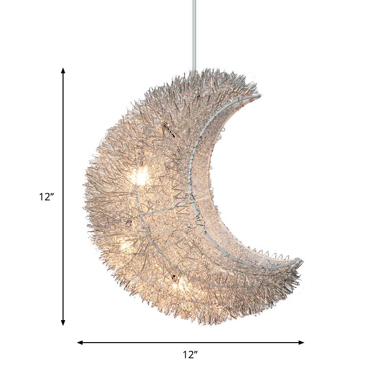 Art Decor Crescent Hanging Lamp 3-Bulb Aluminum LED Ceiling Lighting for Bedroom in Silver