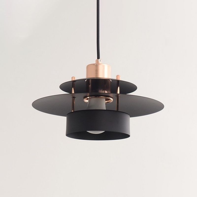 Drum Shade Kitchen Pendant Lighting Fixture Metal 1 Light Minimalist Hanging Lamp Kit in Black