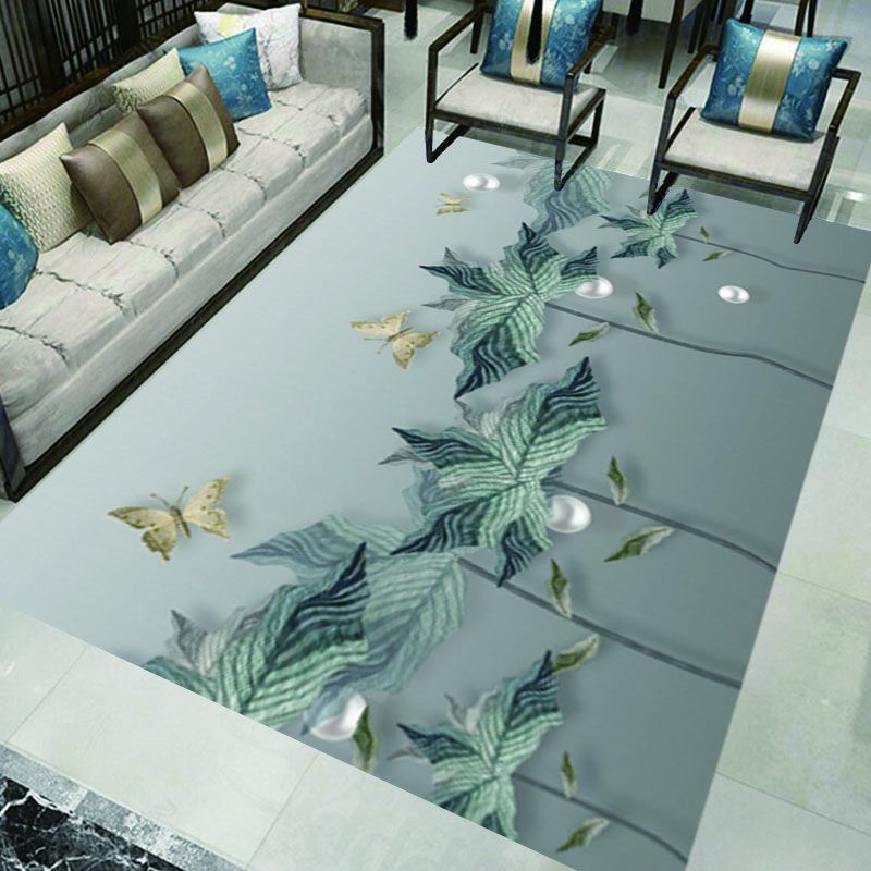 Élégant écarte de tapis vert Plant Plante Polyester Area Tapis Anti-Slip Tapis de soins faciles pour la décoration intérieure